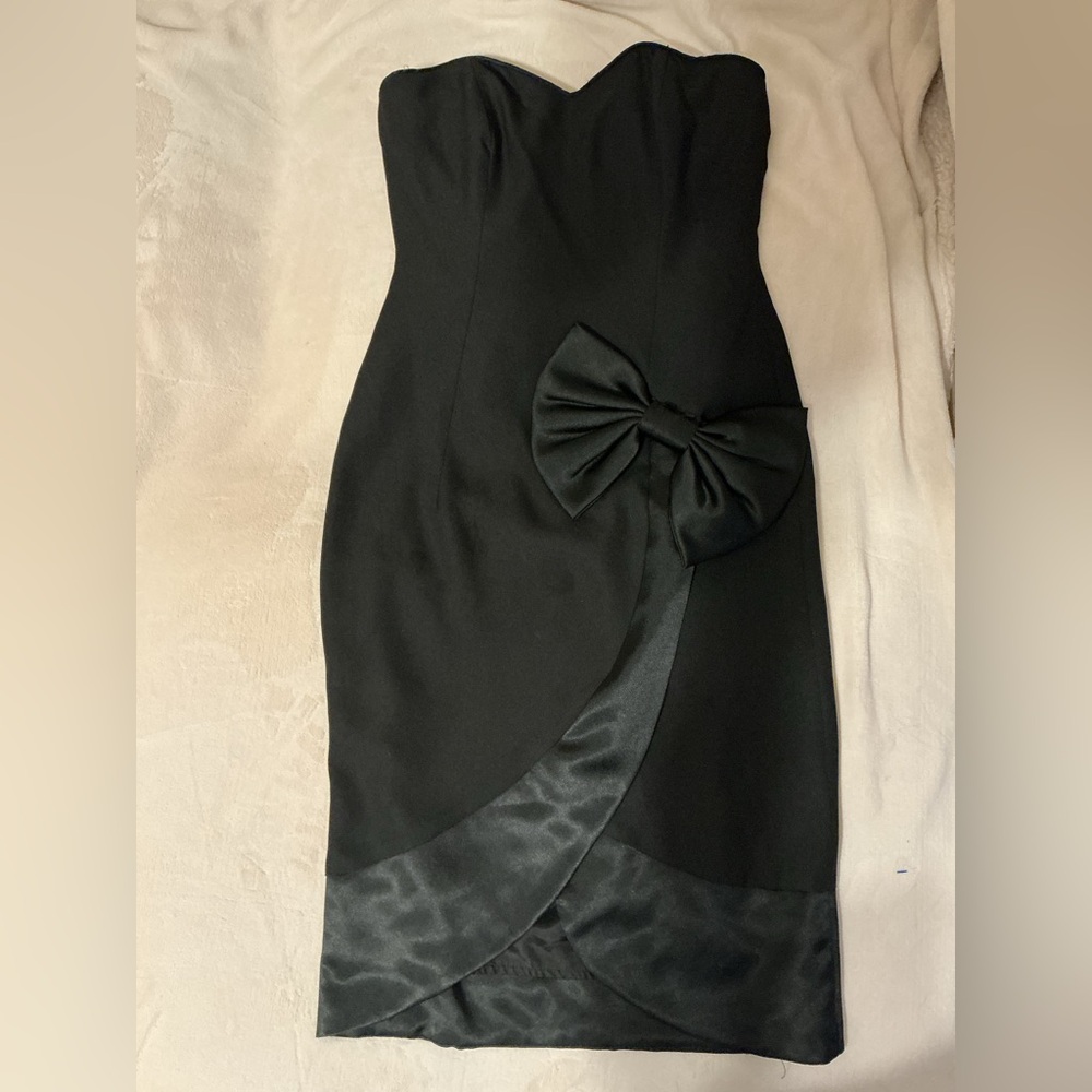 NIL MARTIN Vintage Y2K Strapless Bodycon Black Bow Dress – Size 4
